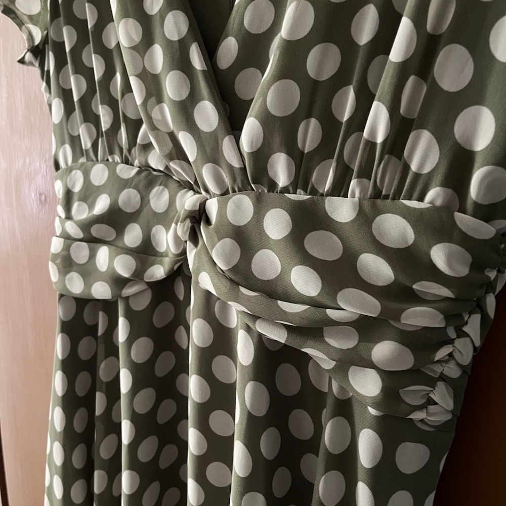 Connected Apparel Women's Dress, Sage with Cream Polka Dots - Picture 8 of 14